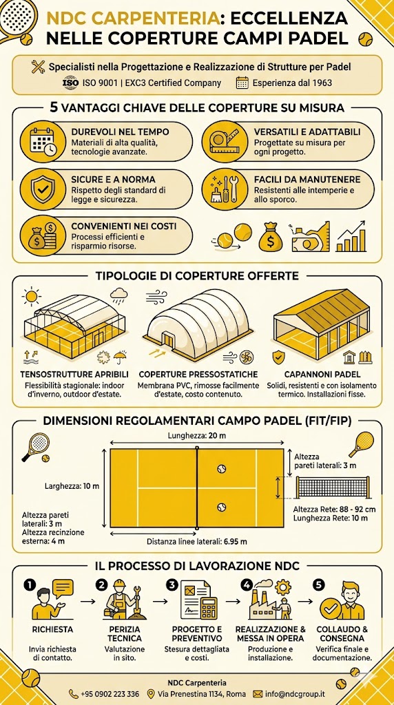 Coperture pressostatiche economiche per campi da padel - NDC Carpenteria