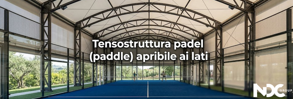 Scopri la tensostruttura per padel apribile lateralmente Tensostruttura per campi da padel apribile ai lati